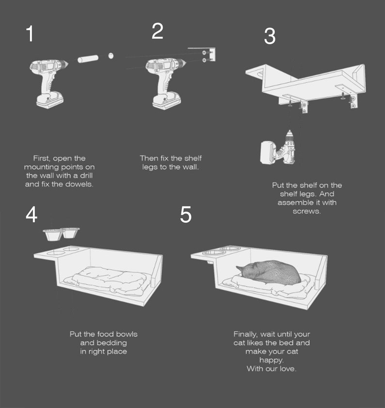 Customizable Cat Feeding Station With Wall Mounted Shelves and Metal