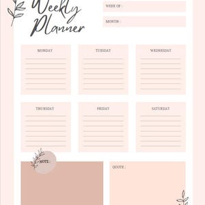 Weekly Planner Printable: Notes & Quote Section (digital Download) - Etsy
