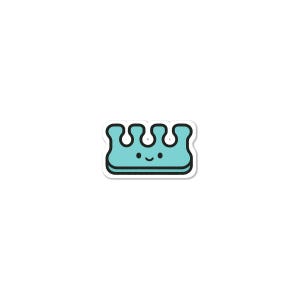 May include: A light blue toe separator sticker with a black outline and a smiling face. The product is designed for use during pedicures. The design is simple and cartoon-like, with a white border.