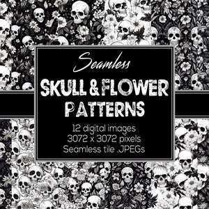 12 Skull and Flower Seamless Patterns