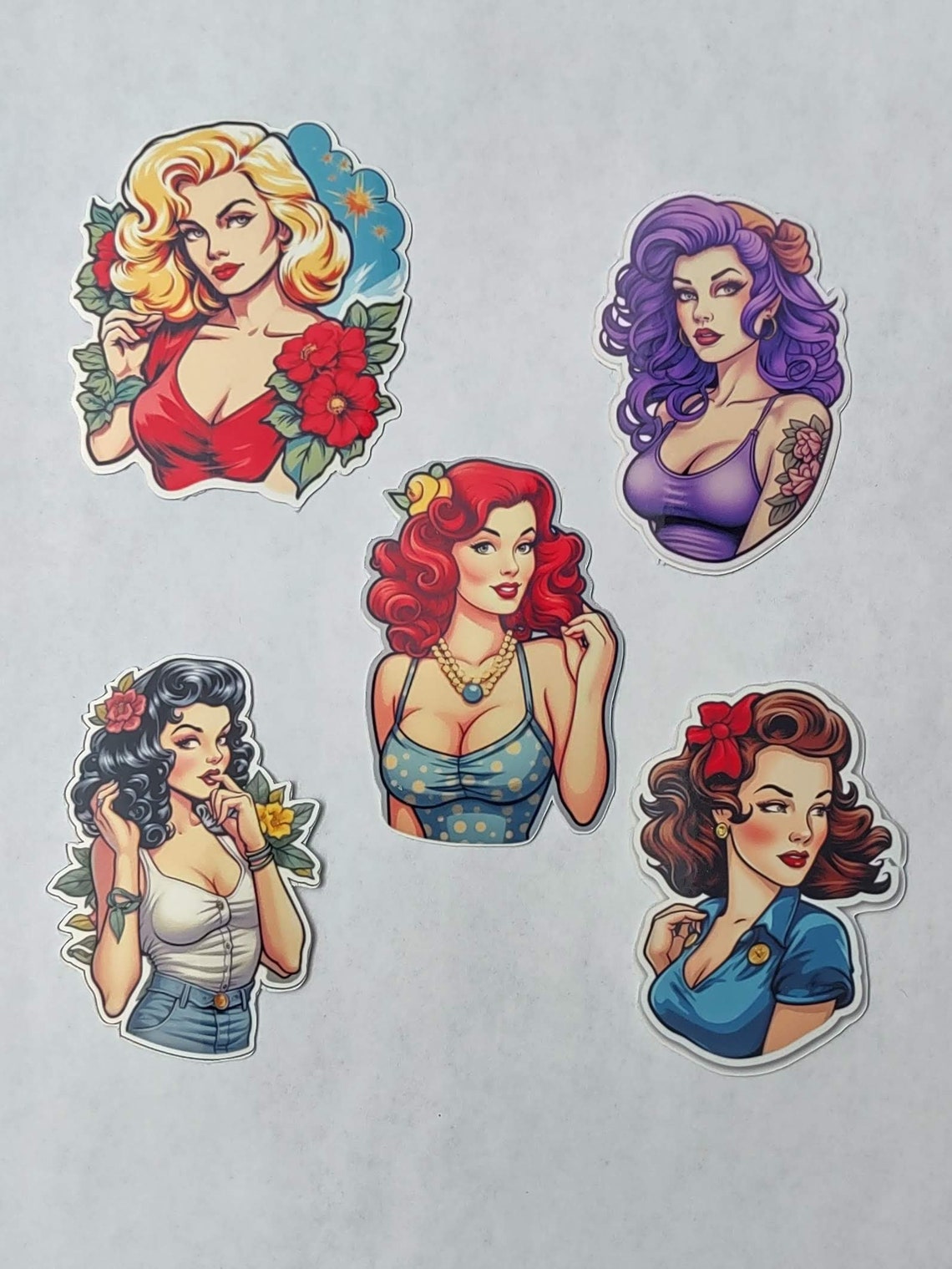 Pinup Girl Stickers 5 Pack Vintage Pinup Girls Laptop Etsy