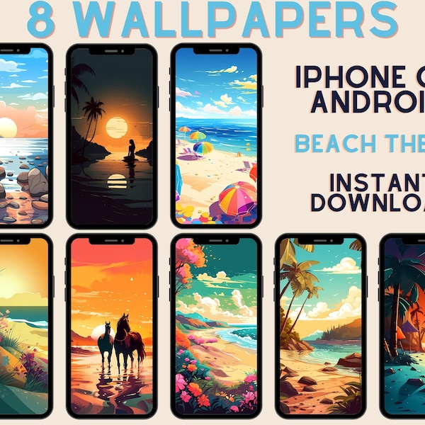 8 Mobile Wallpaper Instant Digital Download | iPhone iOS Android Phone Background | Smartphone Lock Screen | Colorful Beach Theme