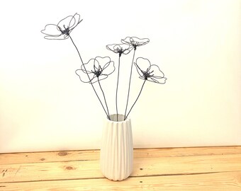 Poppy wire flowers bouquet from five flowers/ Wire office decoration/ Home wire decoration/ 3D flowers