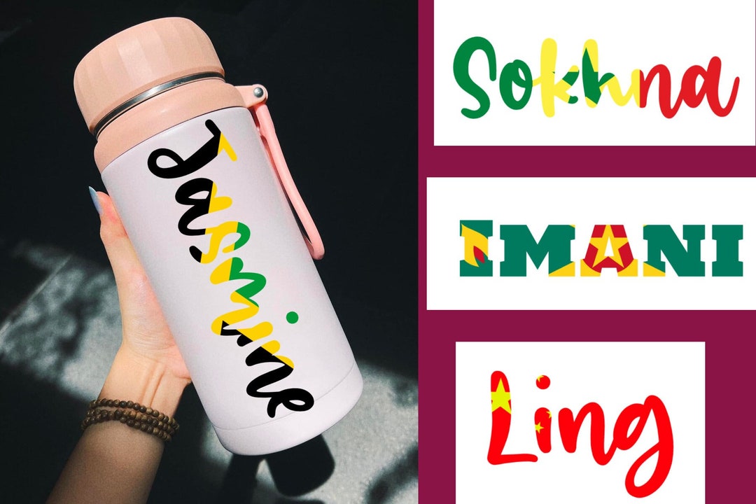 Personalized Name Flag Decal Water Bottle Sticker Custom Name Stickers ...