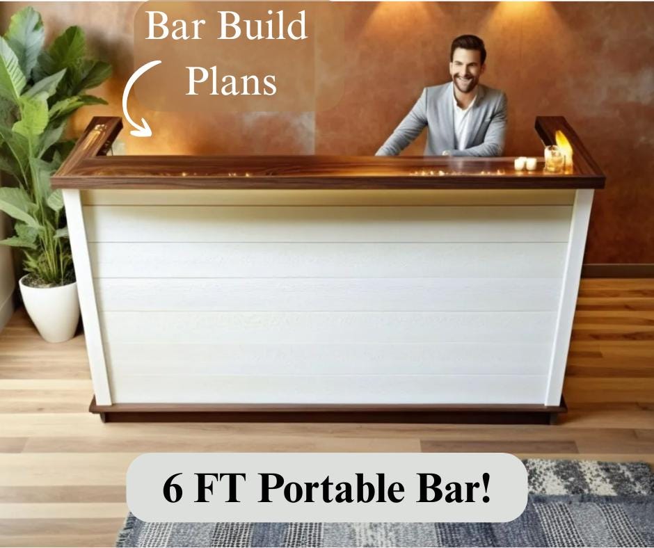 6ft Folding Bar Woodworking Plans | Portable DIY Bar Build PDF | Mobile Drink Station, Event & Wedding Bar Plan