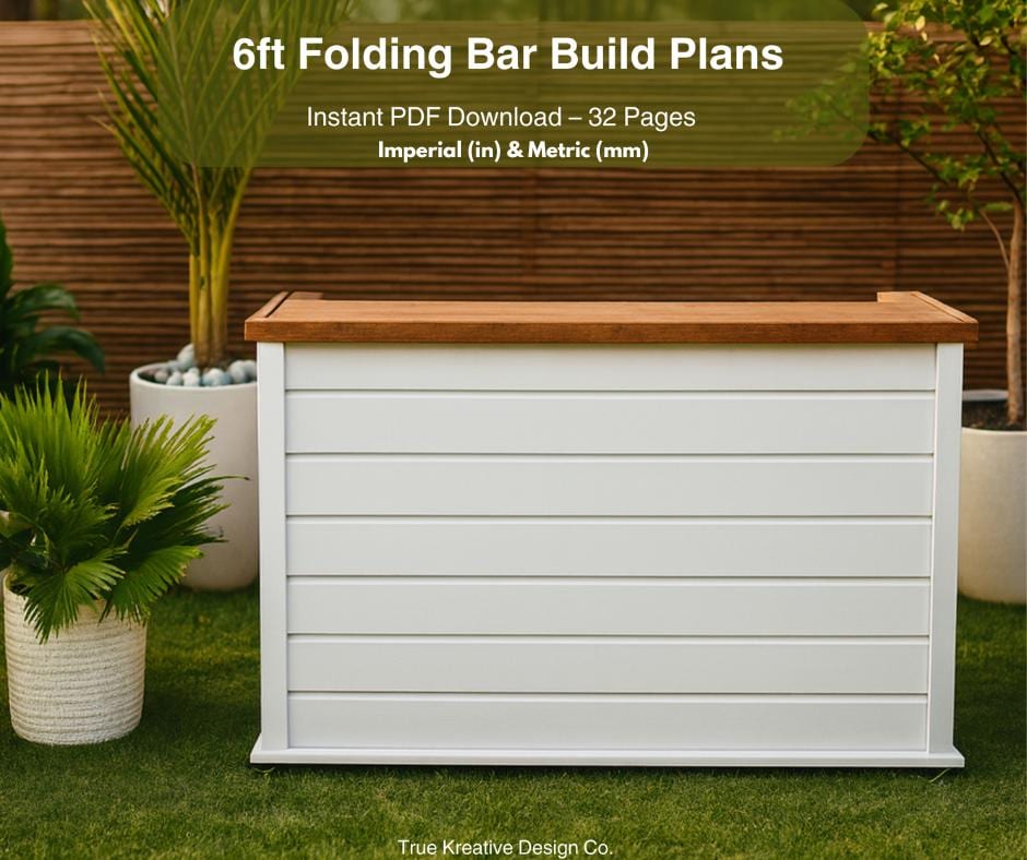6ft Folding Bar Woodworking Plans | Portable DIY Bar Build PDF | Mobile Drink Station, Event & Wedding Bar Plan
