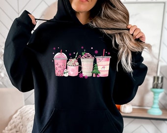 Pink Coffee Christmas, Christmas Coffee Hoodie, Christmas Presents For Mom, Christmas Hoodie Funny, Christmas Gifts, Coffee Lover Gift