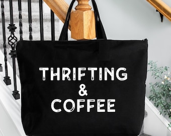 Thrifting Tote Bag, Thrifting and Coffee, Thrift
