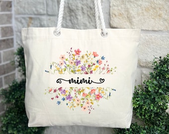 Floral Mimi Tote Bag, Thoughtful Gift for Grandma, Unique Mimi Gift Idea