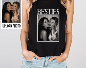 Custom Best Friend Photo Crop Tank Top, Personalized BFF Picture Shirt, Friendship Birthday Gift, Matching Bestie Top
