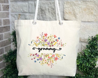 Wildflower Grammy Tote Bag, Thoughtful Grandmother Gift for Mother's Day, Chic Wildflower Grammy Tote