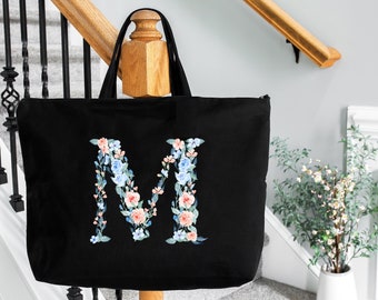 Personalized Initial Tote, Personalized Tote Bag, Personalized Gift, Bridesmaid Gift, Bridesmaid Proposal, Wedding Gifts, Floral Tote Bag