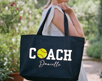 Softball Coach Gifts, Custom Name Tote, Softball Team Bag