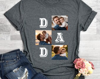 Dad Photo Shirt, Custom Picture Tee for Father, Personalized Image Shirt, Family Photo Gift for Dad, Collage Print Tee