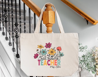 Personalized Teacher Tote Bag, Floral Teacher Tote Bag, Teacher Gifts, Custom Teacher Bag, Back to School Gift, Teacher Appreciation Gift