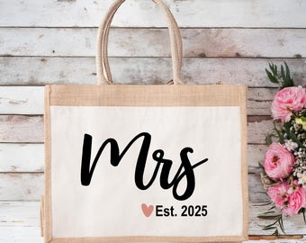 Mrs Tote Bag, Mrs Beach Bag, Mrs Gift, Future Mrs Bag, Bride Burlap Tote Bag