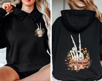Skeleton Halloween Hoodie, Protect Your Peace, Skeleton Hoodie, Skeleton Hand, Halloween Costume, Halloween Party Gift, Skeleton Halloween