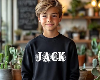 Spider Web Name Font Youth Sweatshirt, Trick Or Treat Spiderweb Sweatshirt, Customized Name Oct Pullover, Halloween Party Wear