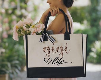 Leopard Print Gigi Life Tote Bag, Gigi Gift Ideas, Gigi Canvas