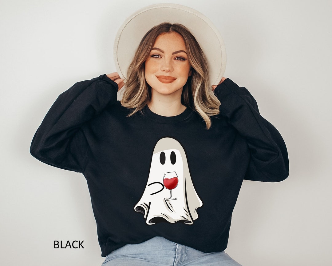 Funny Halloween Sweatshirt, Сute Little Ghost Wine Sweatshirt, Spooky