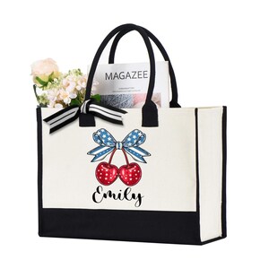 Custom 4th of July Bag, Custom Patriotic Bow Tote, Fourth of July Gift, American Flag Tote, 4th July Tote Bag, Usa Flag Tote Bag
