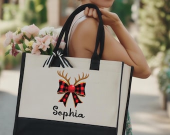 Personalized Christmas Name Tote Bag, Christmas Eve Bag, Christmas Favors, Christmas Tote Bags, Customized Xmas Gift, Xmas Party Favors