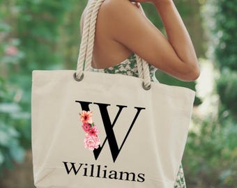 Custom Name Bag With Initials, Monogram Canvas Bag, Customizable Gift For Friend