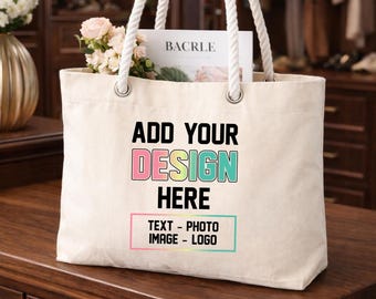 Custom Bulk Rope Handle Tote Bag, Personalized Text Bag, Custom Logo Tote Bag, Custom Photo Bag, Custom Bulk Tote Bag, Your Logo Tote Bag
