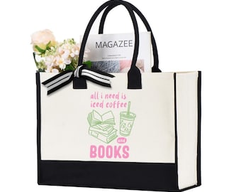 Reading Tote Bag, Bookish Merch, Bookish Gifts, Iced Coffee and Book, Gift For Readers, Unique Bookish Gift, Stylish Book Bag