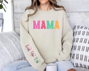 Custom Mama Hoodie, Mama Sweatshirt With Kids Names Personalized, Kids Name Sweater, Mom Kids Name Sleeve, Custom Gift For Mom