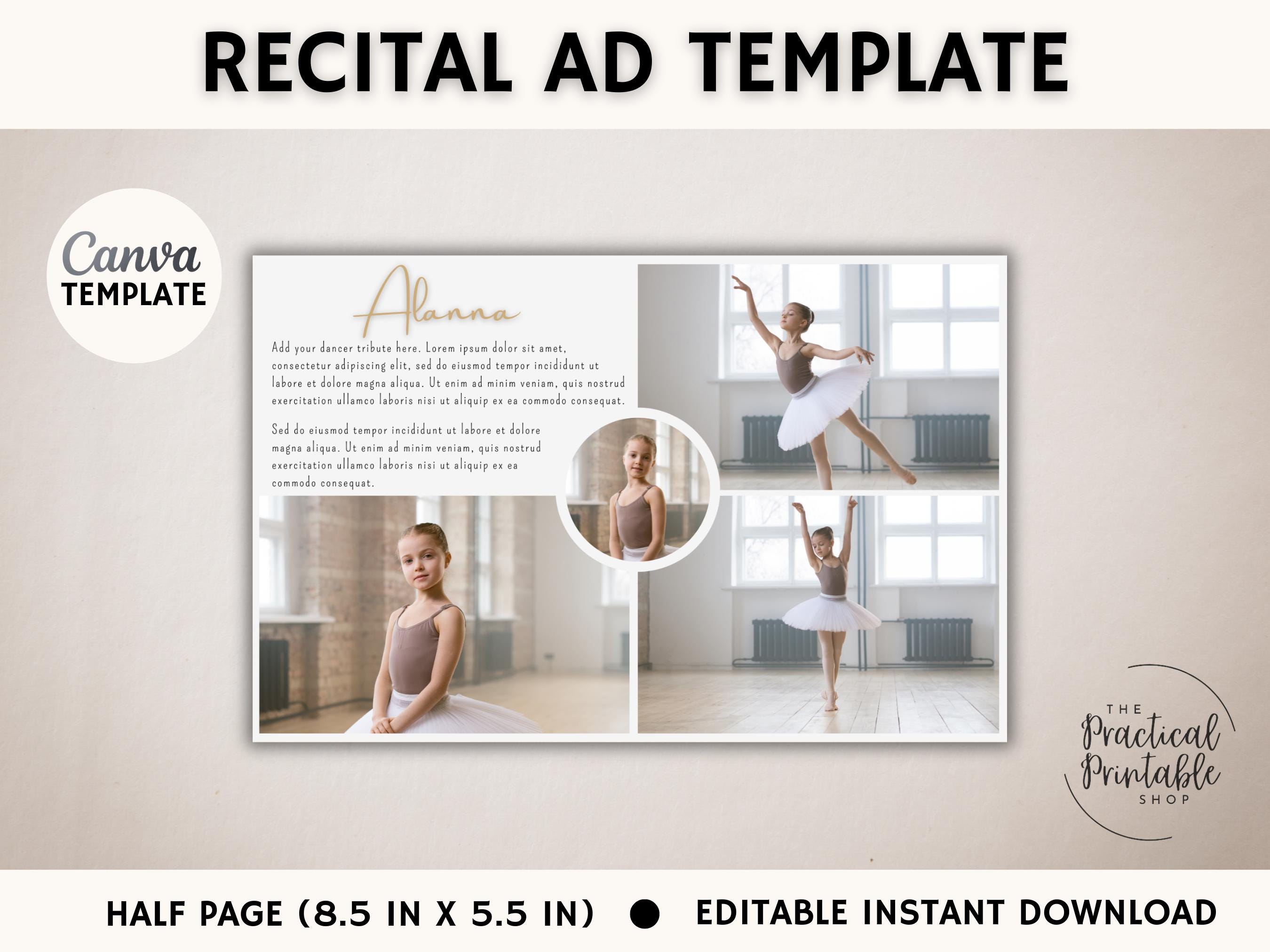 DANCE RECITAL AD Editable Canva Template | Recital Program Ad | Dancer ...