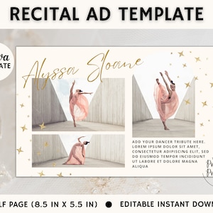 DANCE RECITAL AD Editable Canva Template | Recital Program Ad | Dancer Tribute| Dance Recital