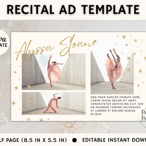 DANCE RECITAL AD Editable Canva Template | Recital Program Ad | Dancer Tribute| Dance Recital