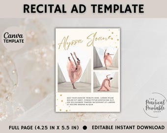 DANCE RECITAL AD bearbeitbare Canva Vorlage | Recital Programm Anzeige | Tänzer Tribut | Tanz Recital