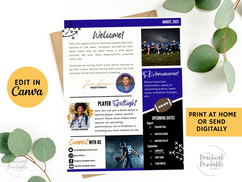 FOOTBALL TEAM NEWSLETTER Editable Canva Template | Football Team Email ...