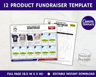 12 PRODUCT FUNDRAISER Editable Canva Template | Fundraiser Form | Order Form | School Flyer | School PTA | Pta Order Form | Spiritwear