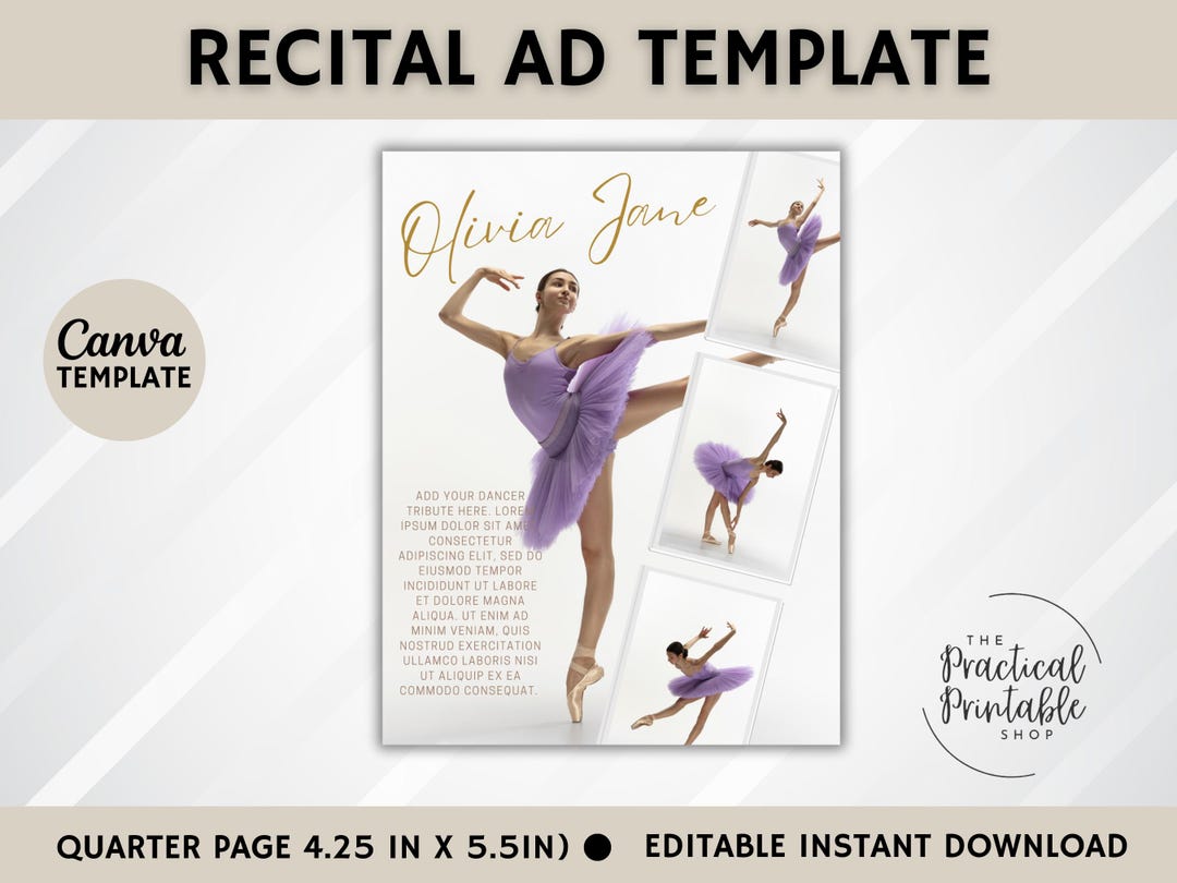 DANCE RECITAL AD Editable Canva Template | Recital Program Ad | Dancer ...