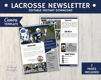 LACROSSE NEWSLETTER Editable Canva Template | Lacrosse Team Email | Lacrosse Team Flyer | 2 Page Newsletter