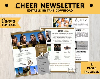 CHEER NEWSLETTER Editable Canva Template | Cheer Team Email | Dance Team Flyer | 3 Page Newsletter