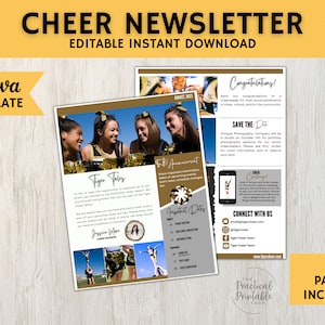 CHEER NEWSLETTER Editable Canva Template | Cheer Team Email | Dance Team Flyer | 2 Page Newsletter