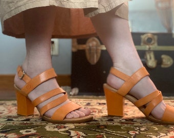 Born | Orange Leather Heels | Size 10