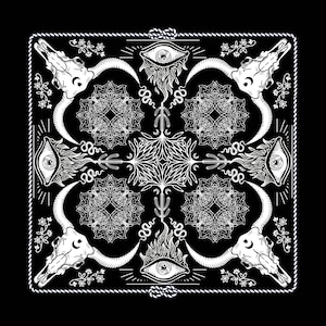 Wanderndes Western Goth Bandana | Schwarz und Weiß-Cowgirl | Wüsten Festival Accessoire