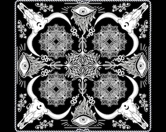 Wanderndes Western Goth Bandana | Schwarz und Weiß-Cowgirl | Wüsten Festival Accessoire