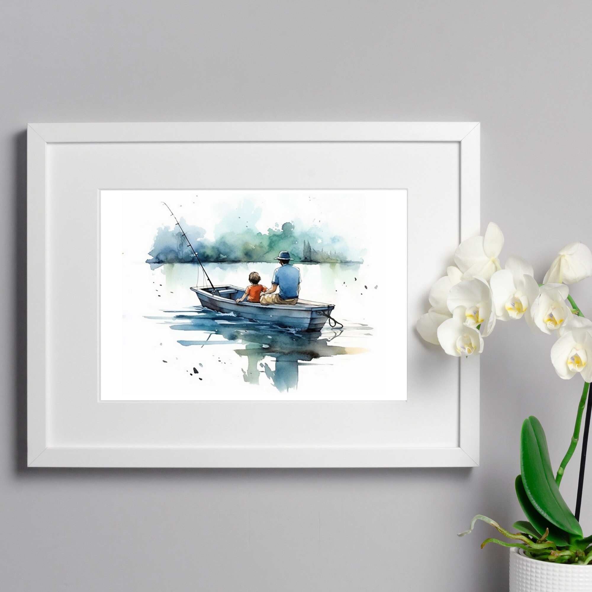 Father and Son Digital Art Print in Watercolor, Printable Watercolor ...