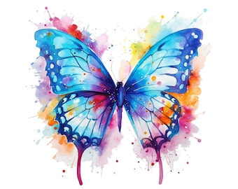 Butterfly watercolor painting, Butterfly printable wall art, Butterfly aquarelle, instant download, Butterfly clipart,digital print