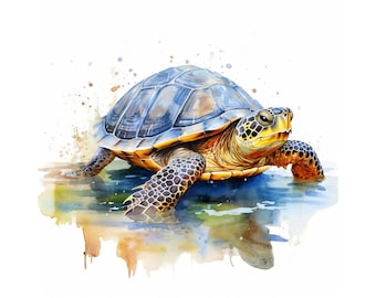Pintura de acuarela de tortuga, arte de pared imprimible, clipart de tortuga, decoración de pared de tortuga, póster de tortuga, descarga instantánea, impresión digital
