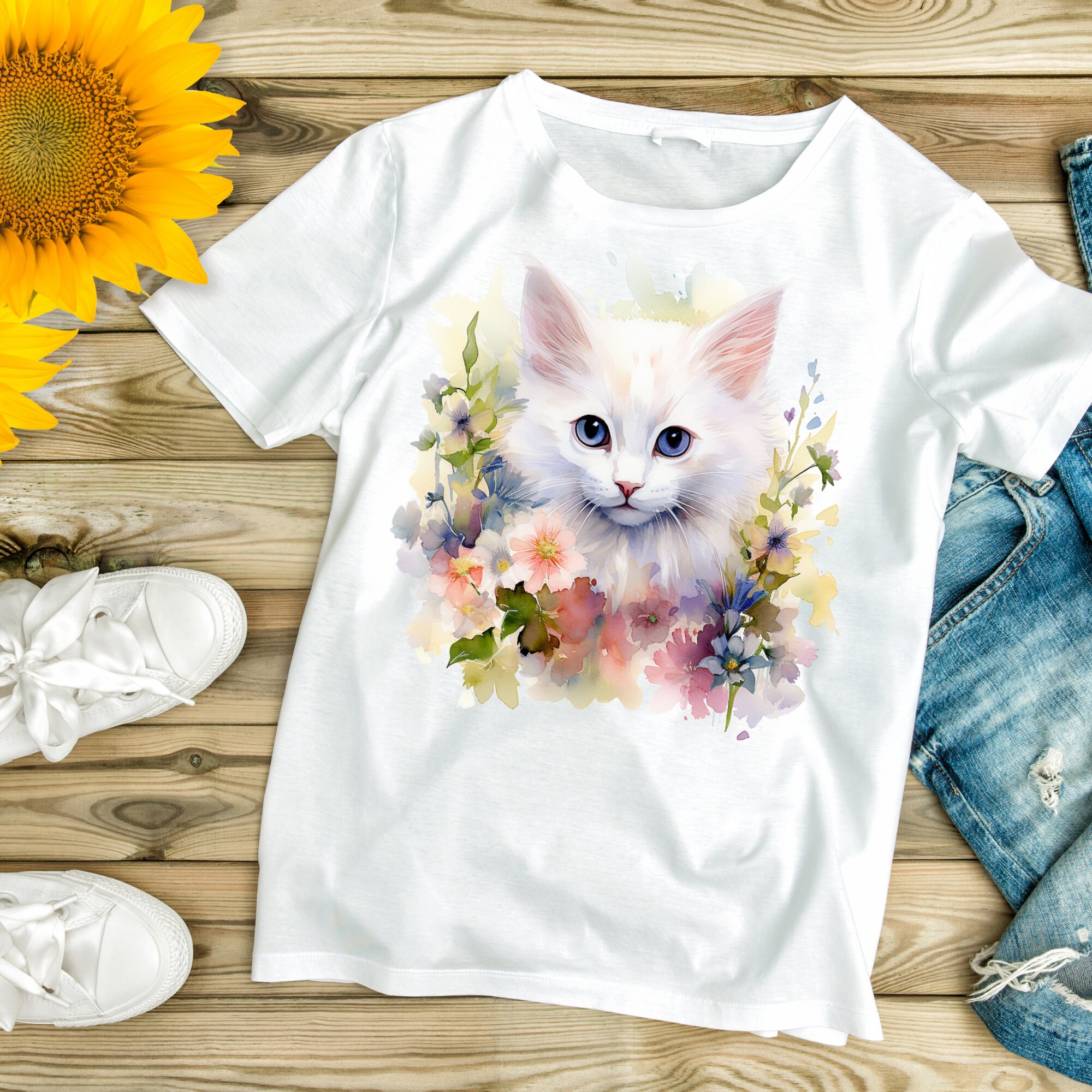 Baby White Cat Printable Wall Art, Nursery Decor, Cat Watercolor ...