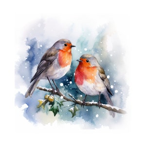Robin birds watercolor painting , Robin birds printable wall art, Robin clipart, Robin digital download, instant download, christmas gift