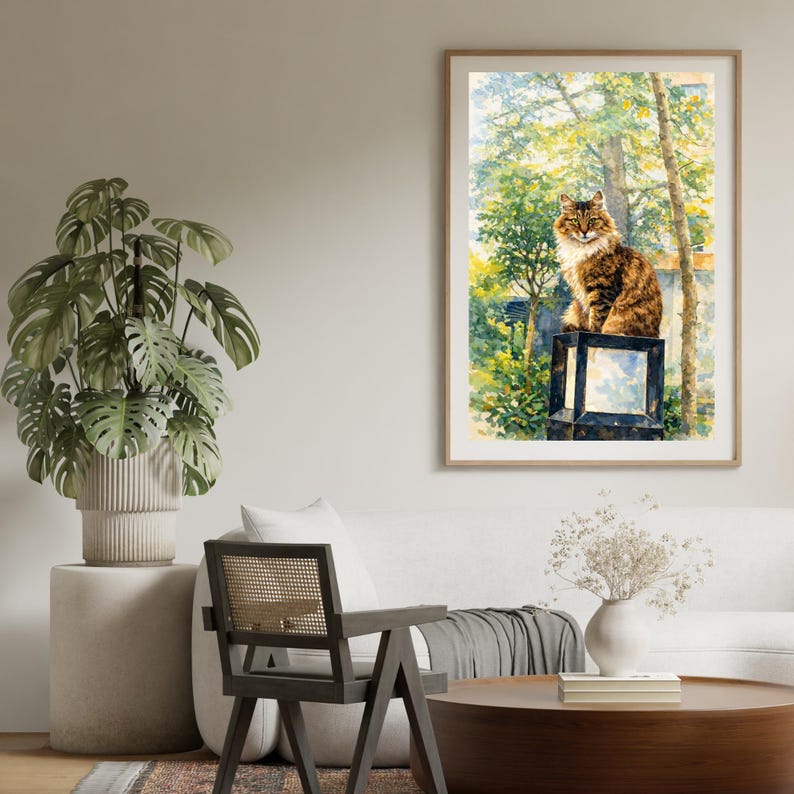 Cat Watercolor Art Print, Printable Cat Wall Art, Watercolor Animal ...