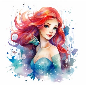 Mermaid watercolor painting printable wall art, instant download, digital print, nursery wall art, mermaid clipart wall decor